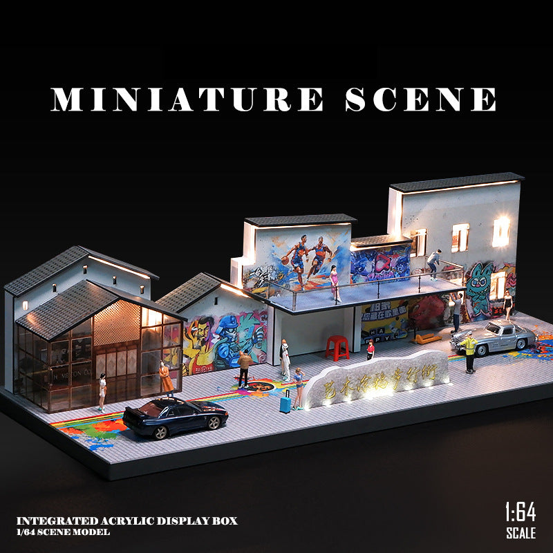 1:64 Simulation Street View with Lights Parking Lot Model Scene Garage Model Acrylic Display Box Dust Box Ornament