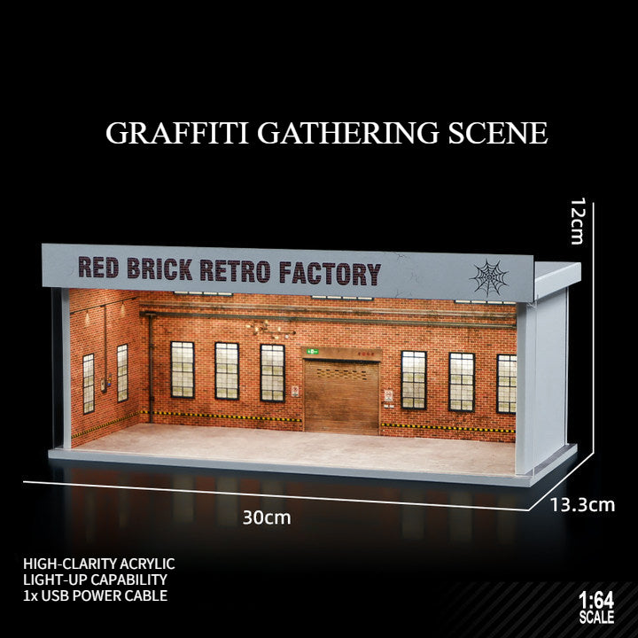 1:64 Simulation garage scene lighting version simple assembly car model display box storage desktop small ornament