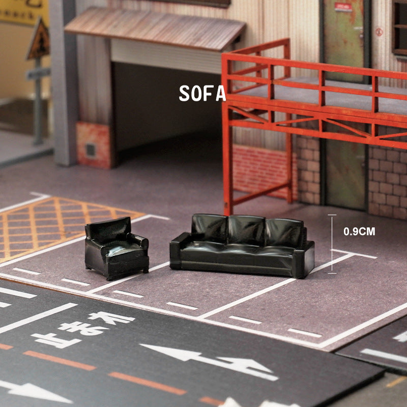 Simulation three-dimensional mini sofa oil drum color accessories miniature doll resin model ornament sand table landscaping props