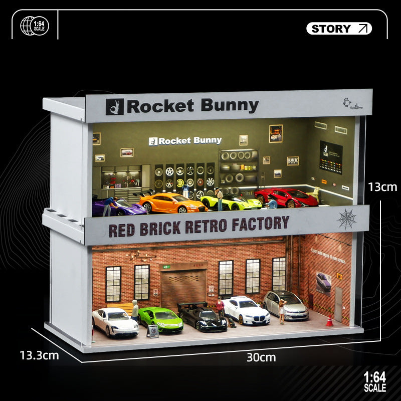 1:64 Simulation garage scene lighting version simple assembly car model display box storage desktop small ornament