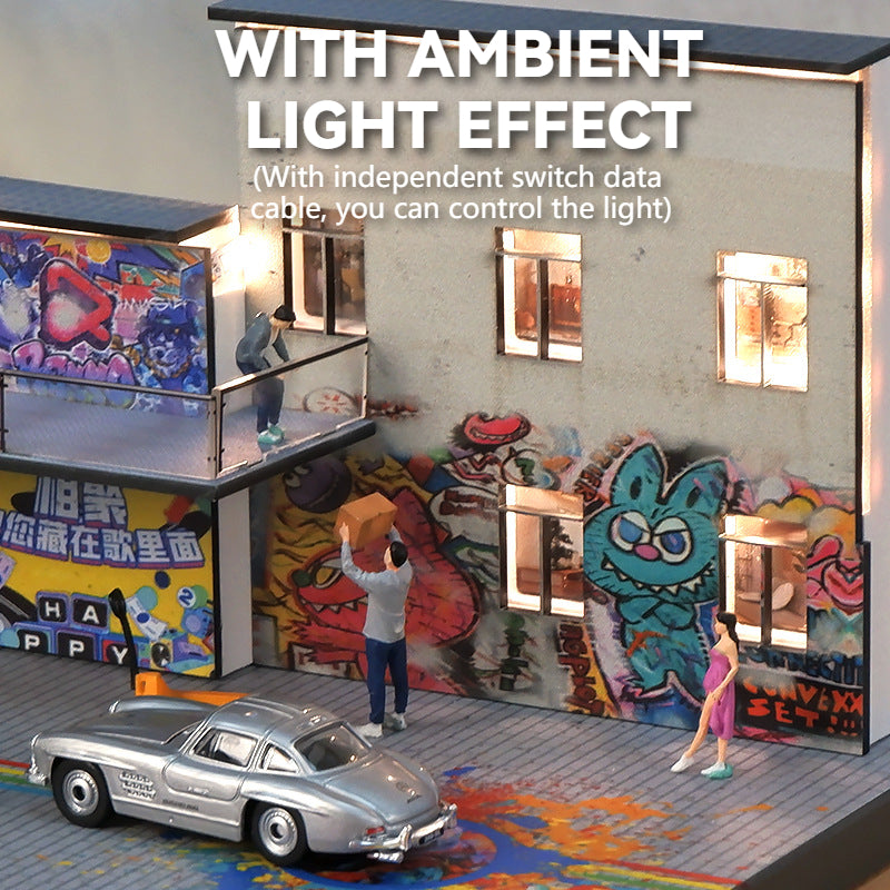 1:64 Simulation Street View with Lights Parking Lot Model Scene Garage Model Acrylic Display Box Dust Box Ornament