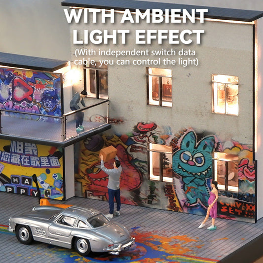 1:64 Simulation Street View with Lights Parking Lot Model Scene Garage Model Acrylic Display Box Dust Box Ornament
