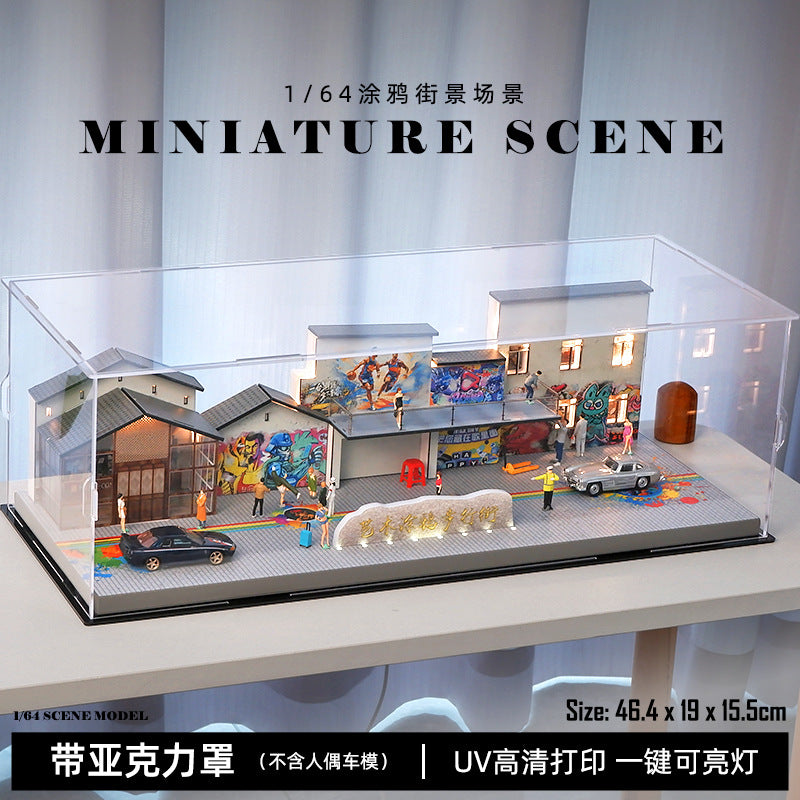 1:64 Simulation Street View with Lights Parking Lot Model Scene Garage Model Acrylic Display Box Dust Box Ornament