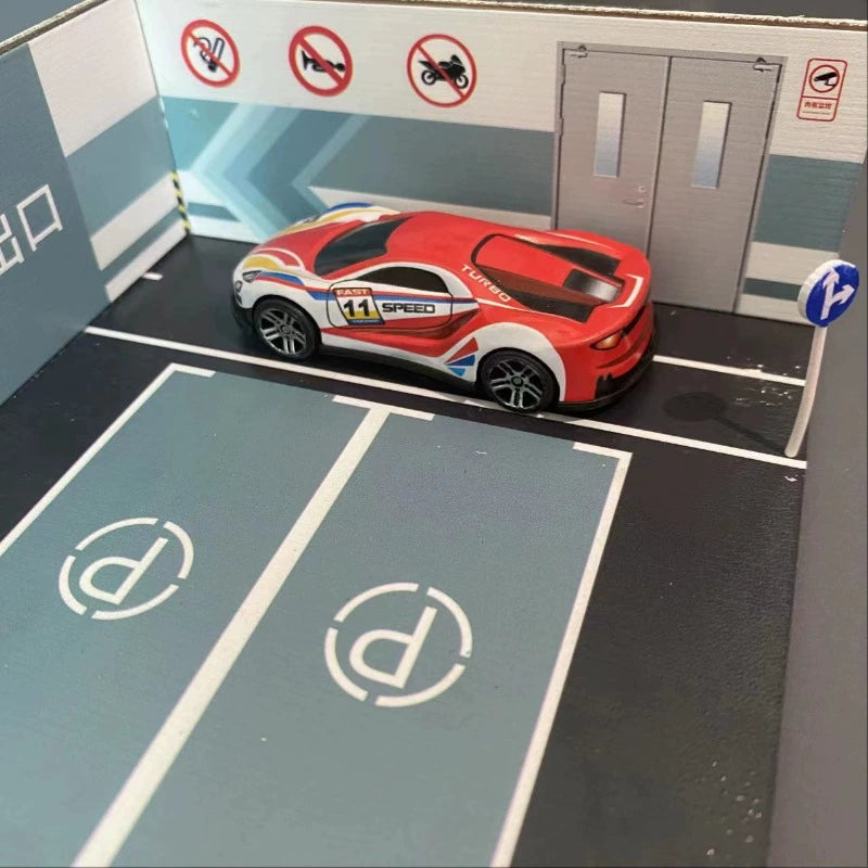 Miniature parking lot platform model 64 scale double parking space car model locomotive model scene sand table decoration ornament