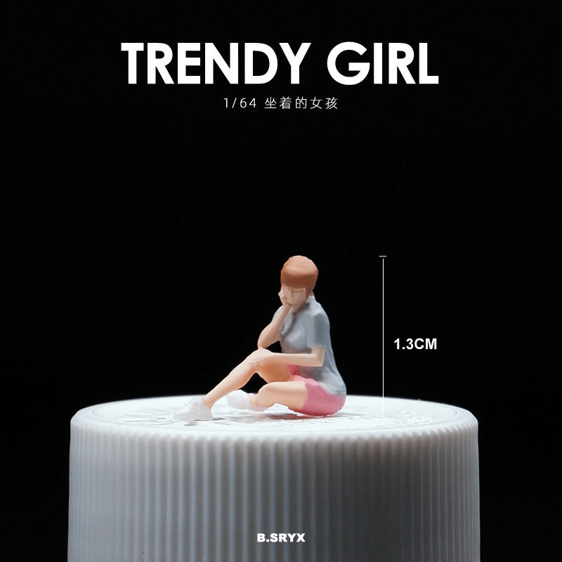 1:64 simulated pink shorts girl character model resin decoration creative decoration figure tide play ornament