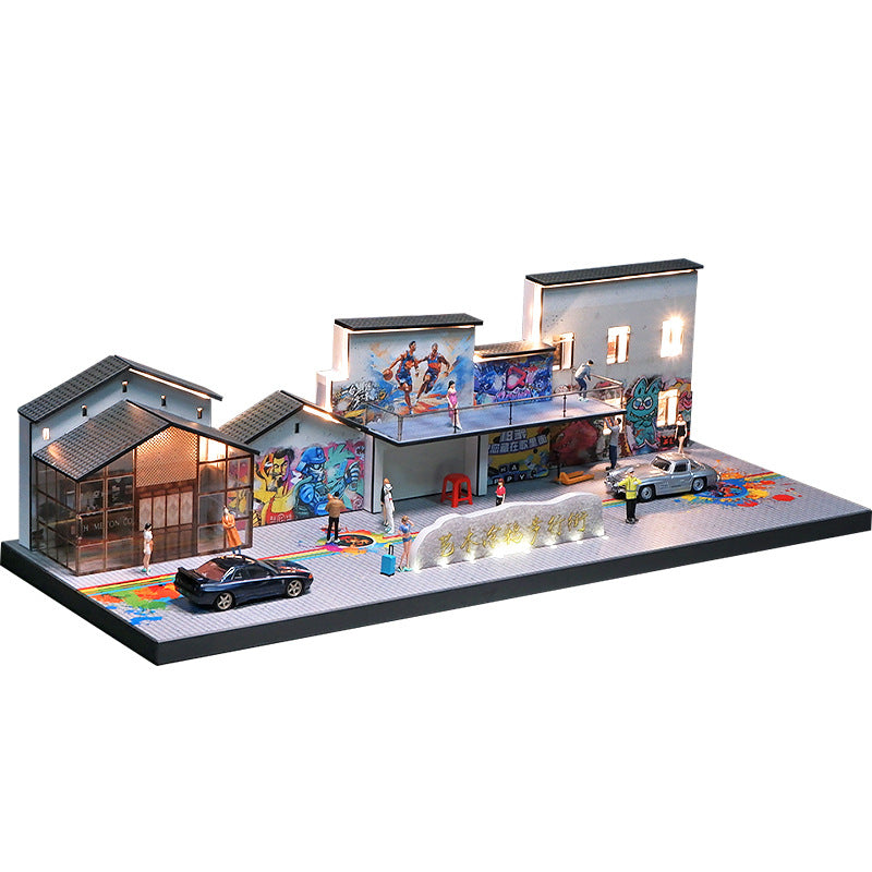 1:64 Simulation Street View with Lights Parking Lot Model Scene Garage Model Acrylic Display Box Dust Box Ornament