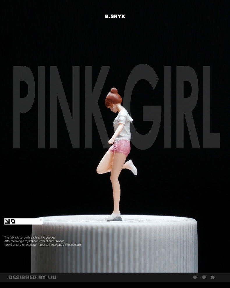 1:64 simulated pink shorts girl character model resin decoration creative decoration figure tide play ornament