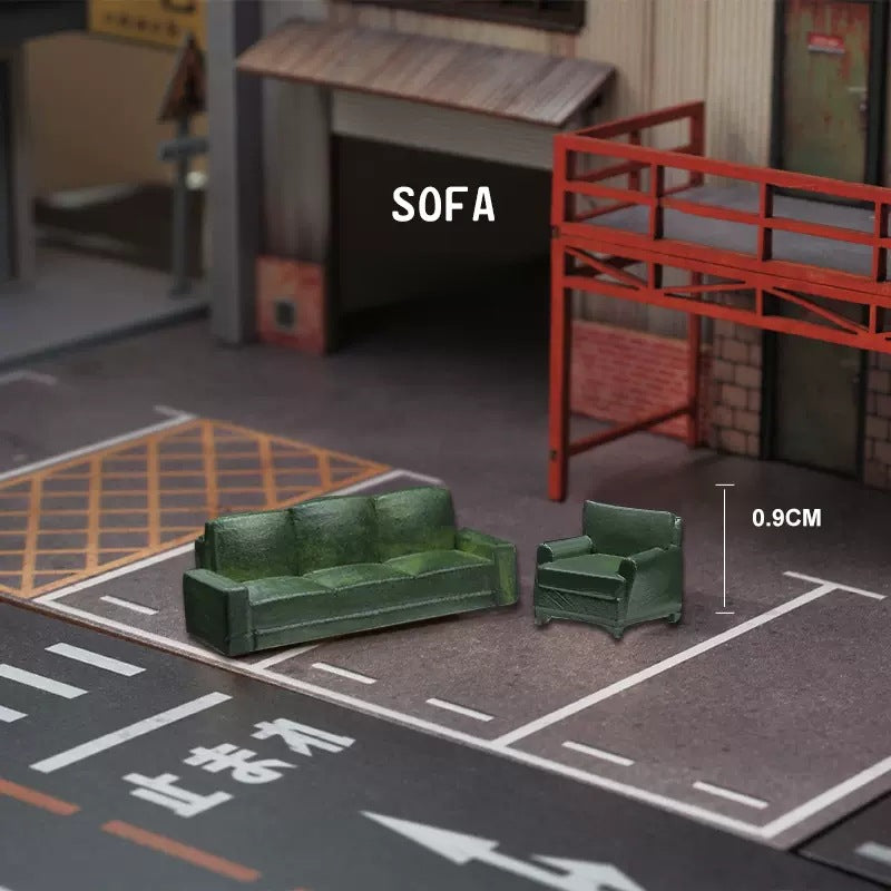 Simulation three-dimensional mini sofa oil drum color accessories miniature doll resin model ornament sand table landscaping props