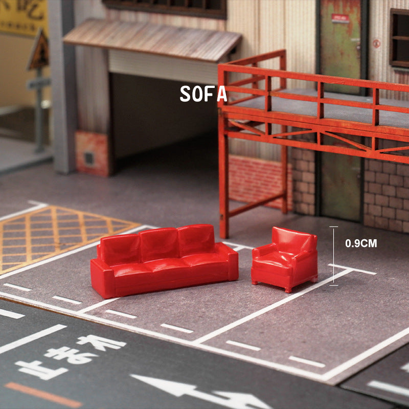 Simulation three-dimensional mini sofa oil drum color accessories miniature doll resin model ornament sand table landscaping props