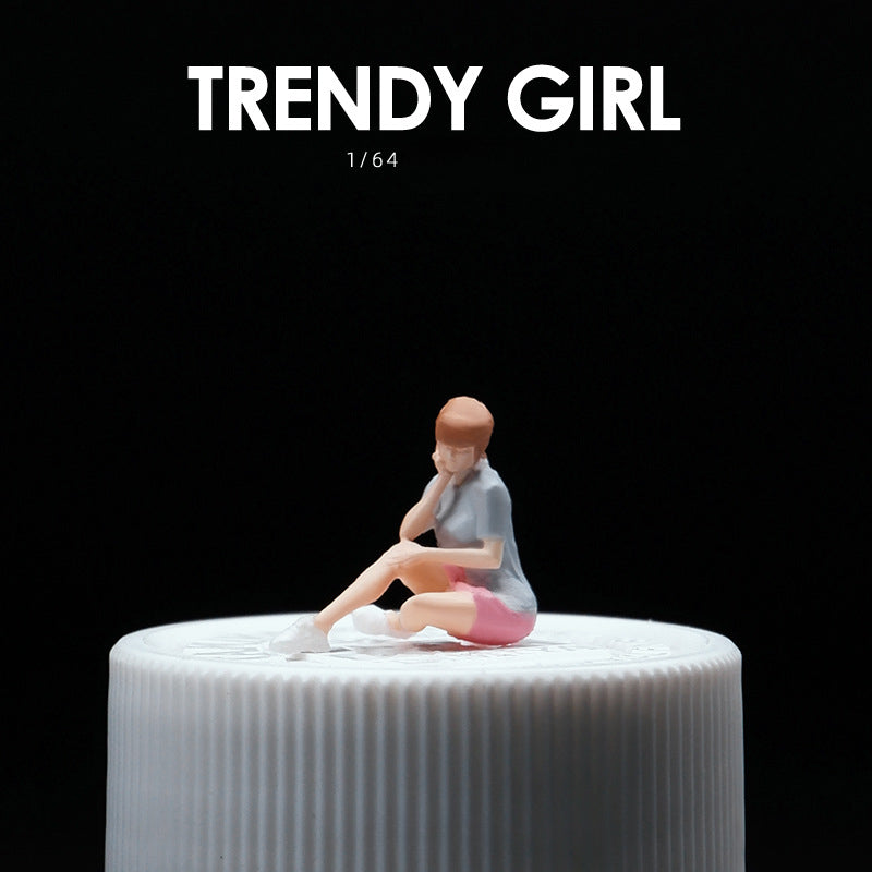 1:64 simulated pink shorts girl character model resin decoration creative decoration figure tide play ornament