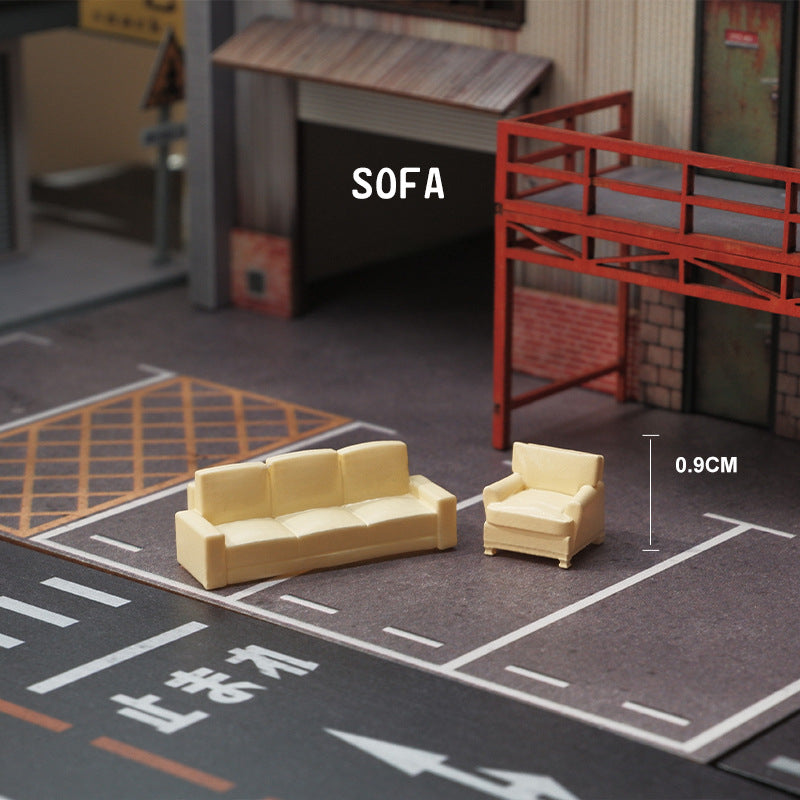 Simulation three-dimensional mini sofa oil drum color accessories miniature doll resin model ornament sand table landscaping props