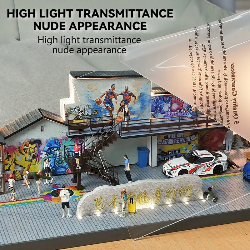 1:64 Simulation Street View with Lights Parking Lot Model Scene Garage Model Acrylic Display Box Dust Box Ornament