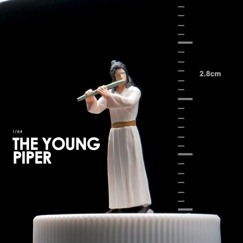 Young man in ancient clothing, Hanfu miniature doll model 1/64 mini villain 3D three-dimensional figure micro-shot prop