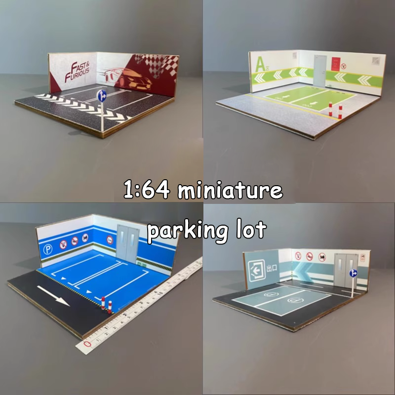 Miniature parking lot platform model 64 scale double parking space car model locomotive model scene sand table decoration ornament