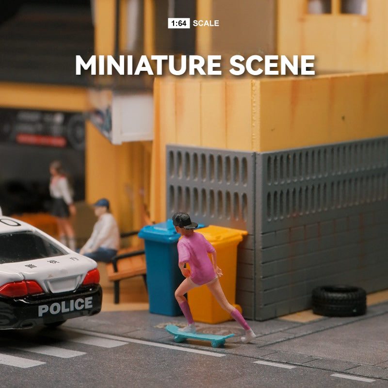 1:64 Skateboard girl doll model simulation villain miniature photography figure sand table character scene ornament cross-border
