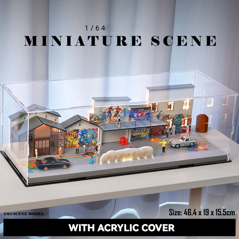 1:64 Simulation Street View with Lights Parking Lot Model Scene Garage Model Acrylic Display Box Dust Box Ornament