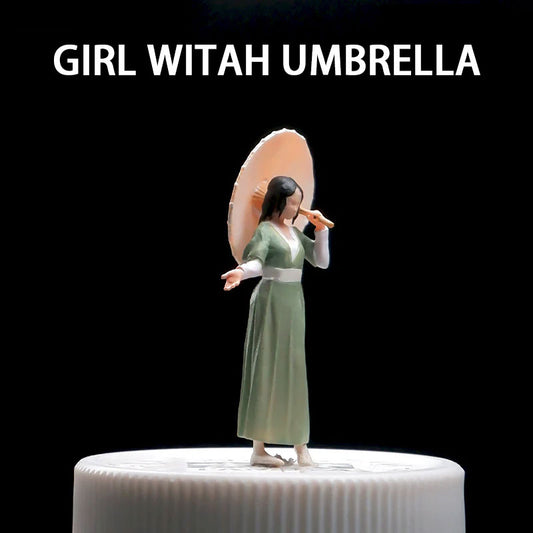 Ubrella Girl in ancient clothing, Hanfu miniature doll model 1/64 mini villain 3D three-dimensional figure micro-shot prop