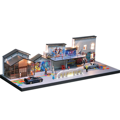 1:64 Simulation Street View with Lights Parking Lot Model Scene Garage Model Acrylic Display Box Dust Box Ornament