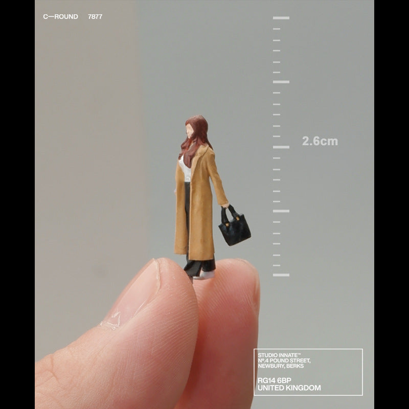 1:64 trench coat girl miniature doll model simulation three-dimensional villain figure toy micro scene sand table props