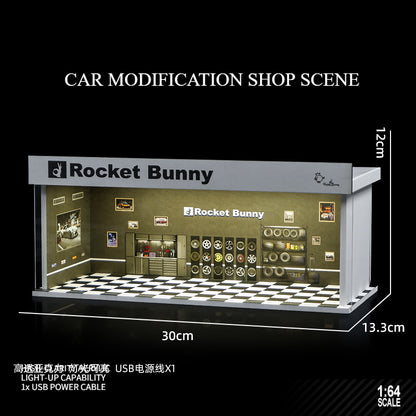 1:64 Simulation garage scene lighting version simple assembly car model display box storage desktop small ornament