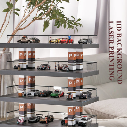1/64 Solid wood simulation parking lot scene Alloy car model display stand Garage toy storage